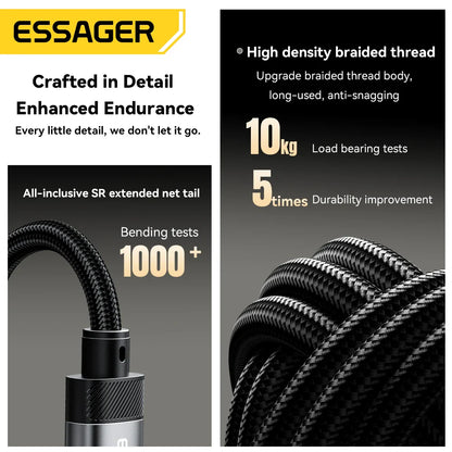 Essager 2-in-1 Audio Adapter – Lightning & USB-C to 3.5mm Jack for iPhone, Xiaomi, OnePlus, OTG Aux Cable