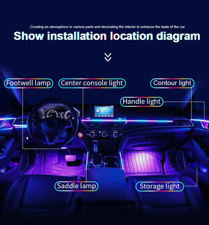 10/14/18-in-1 LED Car Ambient Lights – 213 64 Color RGB Bluetooth Rainbow Acrylic Strips, Atmosphere Lamp Kit 12V