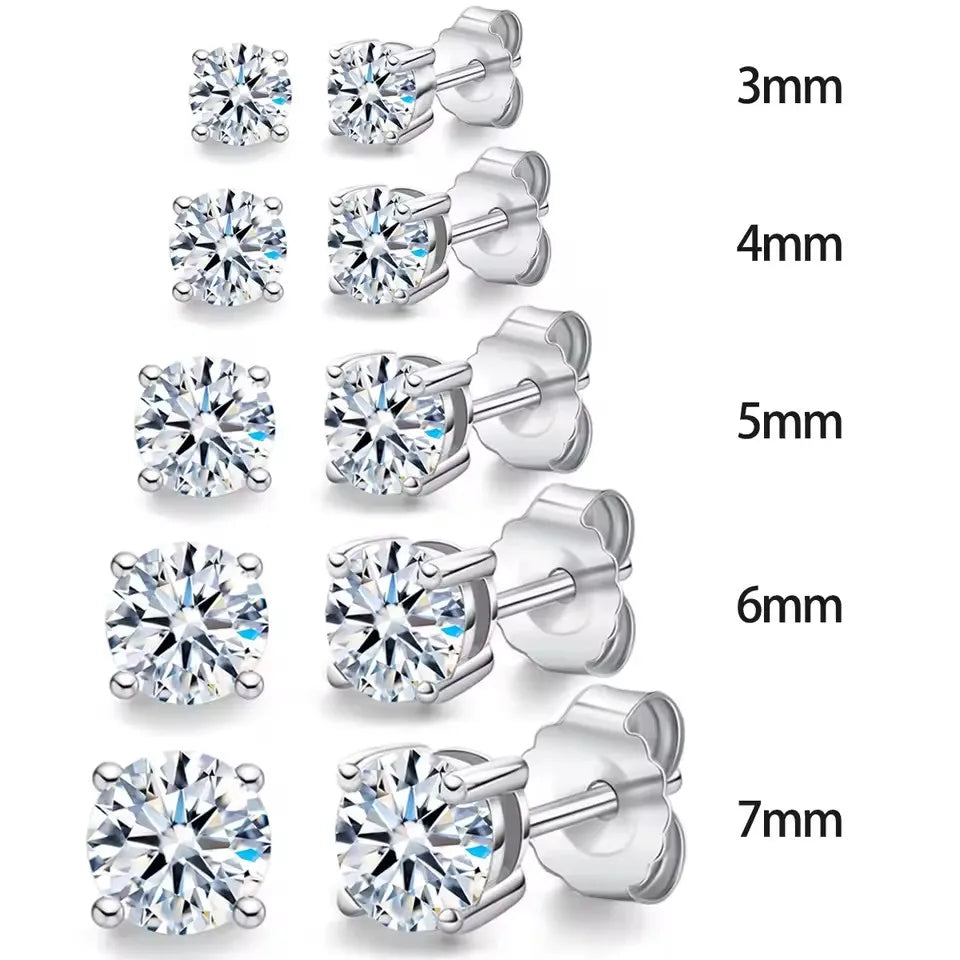 Real Moissanite Diamond Stud Earrings 0.1–3CT – S925 Silver, Platinum Plated Wedding & Bridal Jewelry, GRA Certified