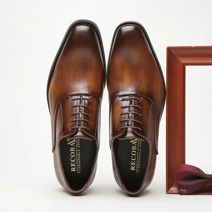Men's Leather Oxford Dress Shoes - Formal Business Lace-Up Footwear for Office, Wedding & Special Occasions