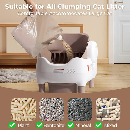 APP-Controlled Automatic Cat Litter Box – Self-Cleaning, Odor-Eliminating, Large Open-Top Waste Bin for Multi-Cat Homes