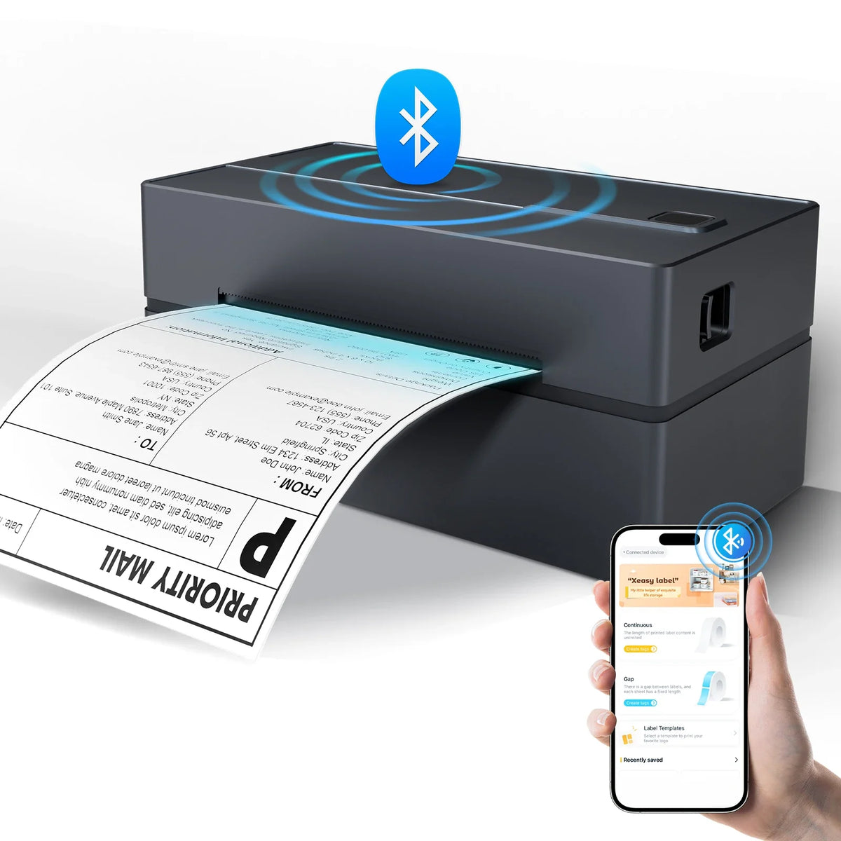 Portable 4x6 Thermal Label Printer - 203DPI Bluetooth USB No-Ink Shipping & Airway Bill Printer