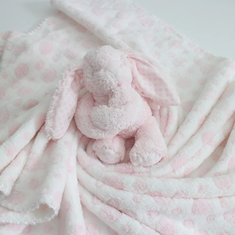 2-Piece Baby Gift Set – Pink Bunny Plush Flannel Blanket & Stuffed Animal for Newborn Sleeping