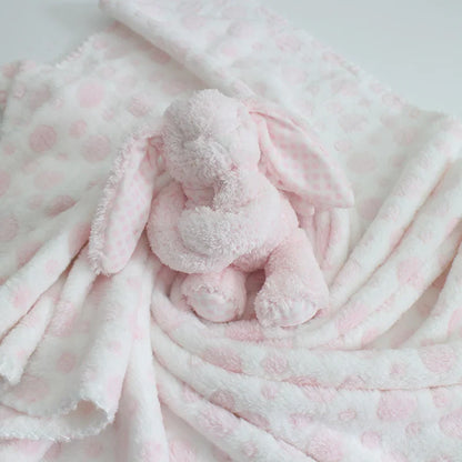 2-Piece Baby Gift Set – Pink Bunny Plush Flannel Blanket & Stuffed Animal for Newborn Sleeping