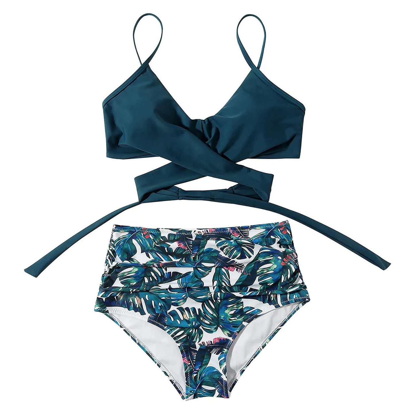 Floral Print Cross High Waist Bikini – Women’s Two-Piece Beach Swimsuit for Teenagers 2024 Trend