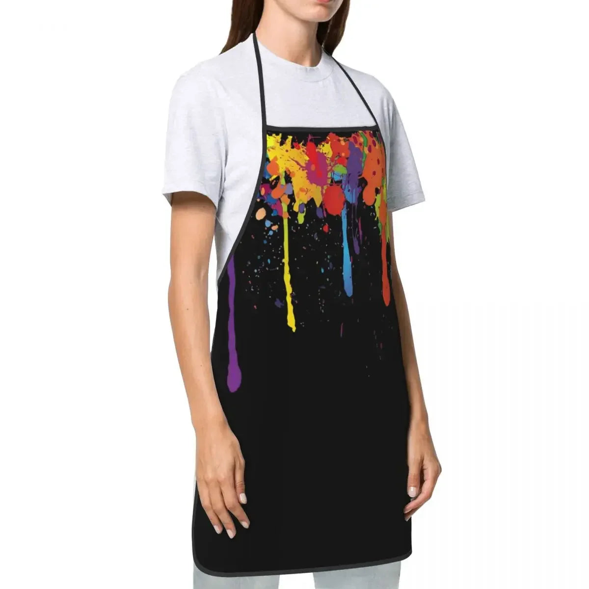Funny Paint Splatter Bib Apron – Multicolor Kitchen Chef Artist Graffiti Cooking & Baking Tablier for Men & Women