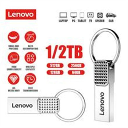 Lenovo 128GB Metal USB Flash Drive - 2TB Portable USB 3.0 Pendrive with High-Speed Transfer and Waterproof Design