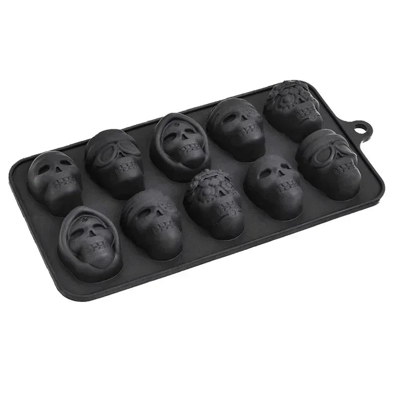 Skull Ice Cube Mold 10-Grid — Reusable Halloween Kitchen Mold for Ice, Chocolate, and Ice Cream Making