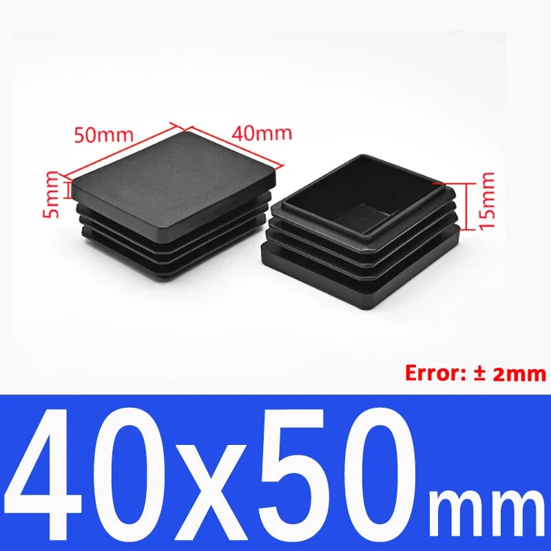 Black Square Tube End Caps - Plastic Blanking Plugs for Furniture, Tables & Chairs 10-100mm