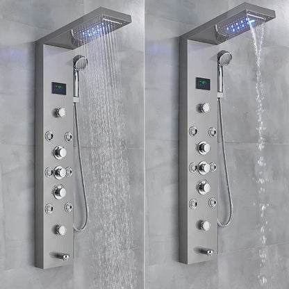 LED Light Bathroom Shower Faucet Set - Rainfall Shower Panel System with Temperature Display, Water Mixer Tap, and SPA Massage Feature