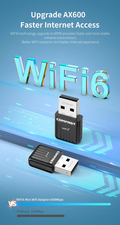 Comfast WiFi 6 USB Adapter – Mini Wireless Dongle Network Card for PC & Laptop 600Mbps