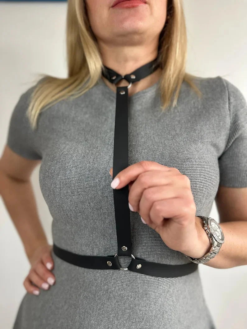Women's Goth Punk Harness Belt - PU Leather Studded Decorative Straps