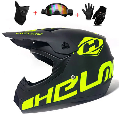 Youth & Kids Motorcycle Full Helmet - Children’s Motocross Casco Moto, Off-Road Protective Helmet with Goggles & Gloves