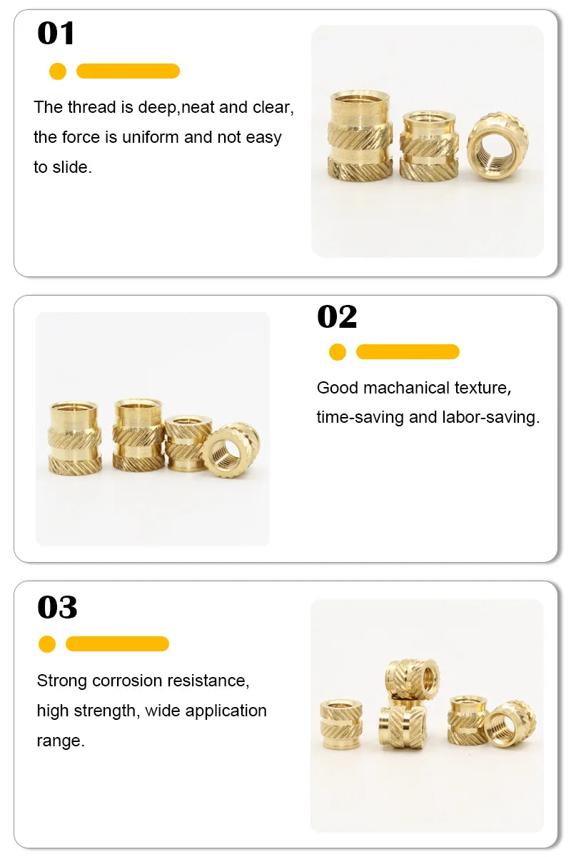 Brass Threaded Insert Nut Kit M2–M8 – Heat Set Knurled Copper Nuts for 3D Printing & Plastic Injection