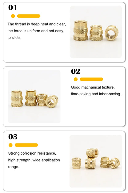 Brass Threaded Insert Nut Kit M2–M8 – Heat Set Knurled Copper Nuts for 3D Printing & Plastic Injection