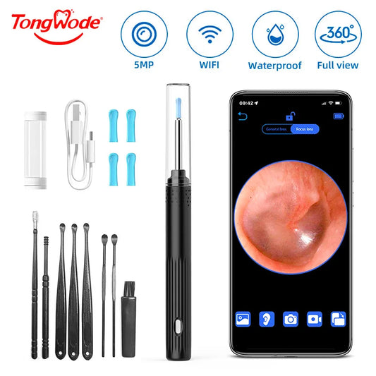 Wireless Visual Ear Endoscope Camera – 5MP Ear Cleaning Tools with Safe Silicone Earpick, Luminous Otoscope & Ear Wax Remover