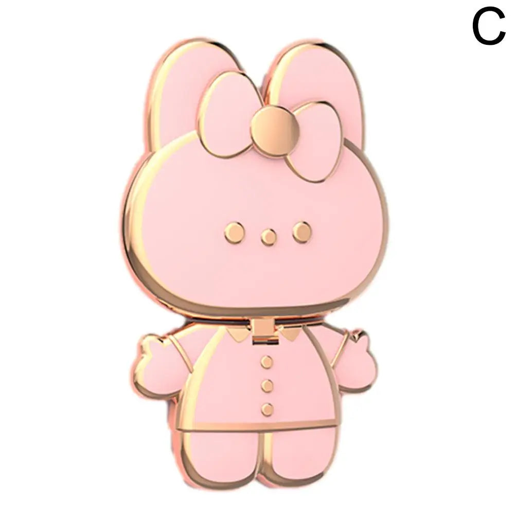 Universal Cat Mobile Phone Holder – 2-in-1 Metal Cell Phone Stand with Finger Grip & Makeup Mirror