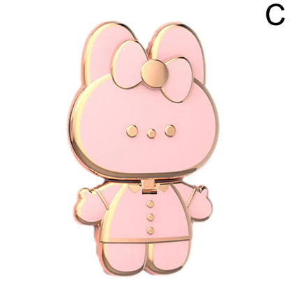 Universal Cat Mobile Phone Holder – 2-in-1 Metal Cell Phone Stand with Finger Grip & Makeup Mirror