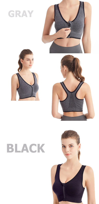 Women's Running Sports Bra – Front Zipper, Shockproof, Seamless & Breathable Bralette Without Underwire