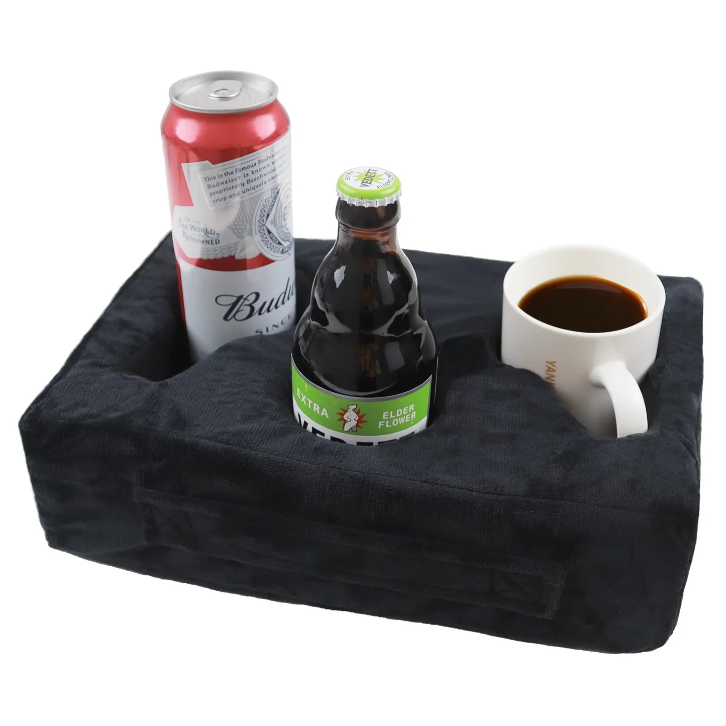 Sofa Cup Holder Pillow – Couch Arm Table Drink Caddy with Remote Holder for Sofa, Bed, RV & Car