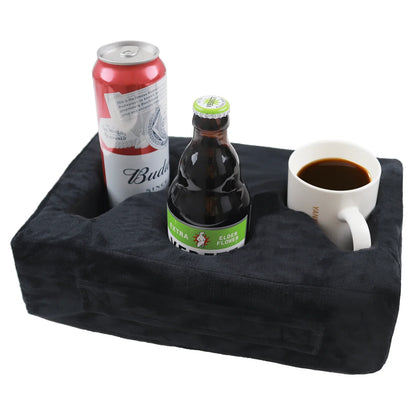 Sofa Cup Holder Pillow – Couch Arm Table Drink Caddy with Remote Holder for Sofa, Bed, RV & Car
