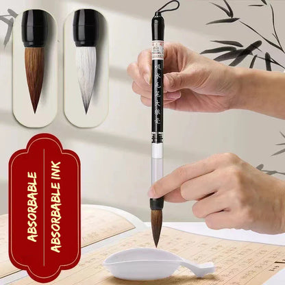 3PCS Calligraphy Brush Set – Water Storage Ink Pens with Automatic Suction, Wolf Hair Soft Round Tip Writing & Painting Brushes