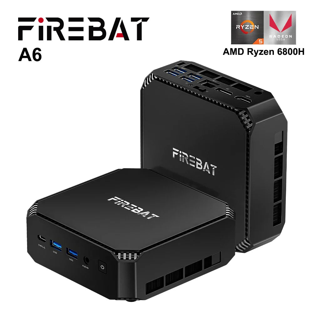Firebat A6 Mini PC – AMD R7 6800H 8-Core, 16GB DDR5, 512GB SSD, WiFi 6 & BT5.2 Desktop Computer
