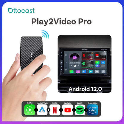 Ottocast Play2Video Pro Car Android AI Box – Wireless CarPlay & Android Auto Adapter, Netflix Ready, Single WiFi Plug & Play