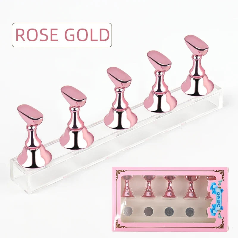 5PCS Magnetic Nail Tip Holders - Crystal Base False Nail Practice & Nail Art Display Stand
