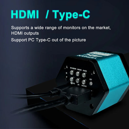 1080P 4K Industrial Microscope – 150X C-Mount Lens with 48MP/13MP Digital Camera, HDMI/USB-C/VGA for PCB Soldering & DIY