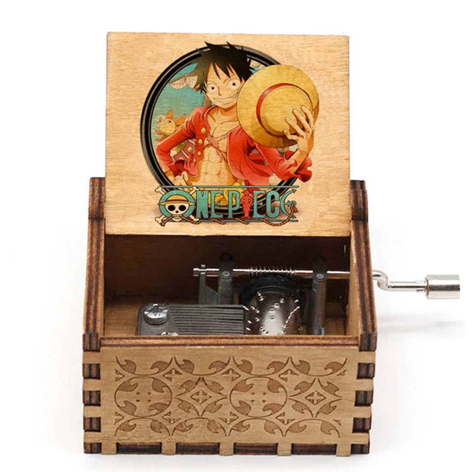 Antique Carved Wooden Hand Crank Music Box – Onepiece Figure, Perfect for Halloween & Christmas Birthday Gifts