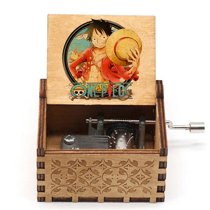 Antique Carved Wooden Hand Crank Music Box – Onepiece Figure, Perfect for Halloween & Christmas Birthday Gifts
