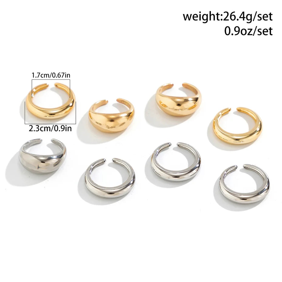 8Pcs/Set Creative Water Drop Rings for Women – Vintage Geometric Adjustable Open Finger Rings, Couple Wedding Accessories