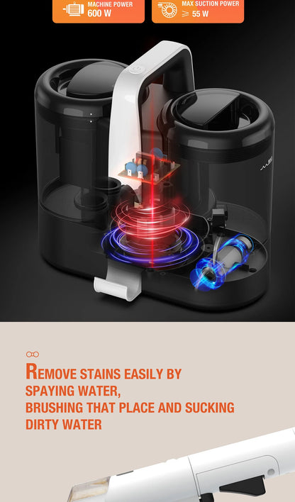 Mamnv Spot Cleaner - 600/450W Handheld Carpet Cleaner with 15/11KPa Suction, Integrated Spray Suction Machine for Sofas & Curtains