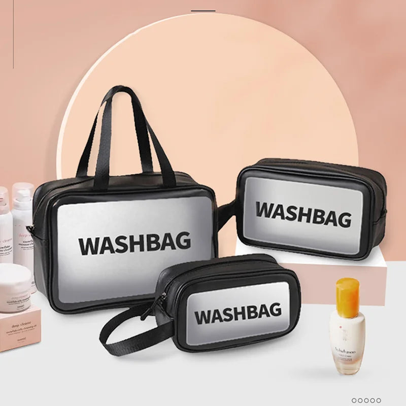 Black Transparent Waterproof Travel Makeup Bag – Portable Large-Capacity Cosmetic Organizer for Women