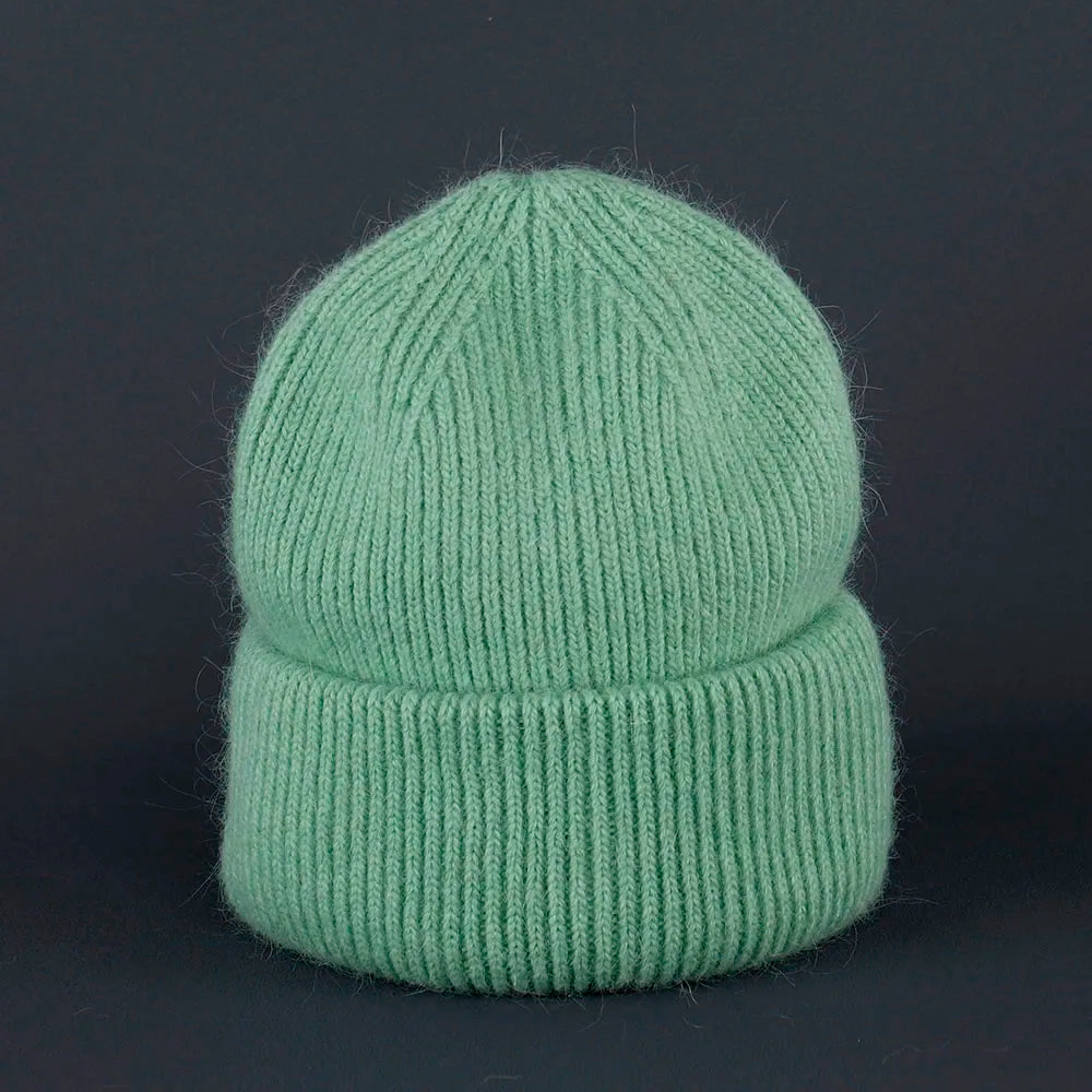 2024 Rabbit Fur Beanie – Soft Fluffy Winter Hat for Women, Angora Knitted Skullies, Warm Bonnet Knit Cap