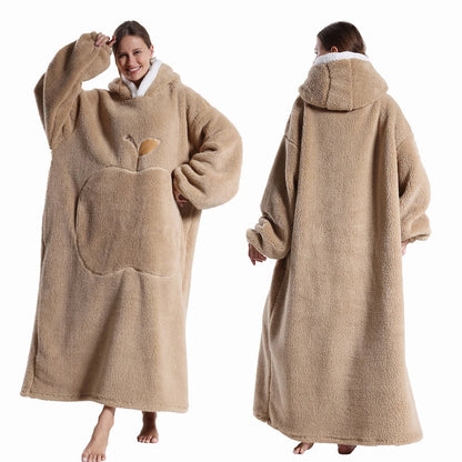 Extra Long Wearable Blanket - Winter Flannel Hooded Blanket with Full Sleeves, Cozy Soft Throw for Men and Women