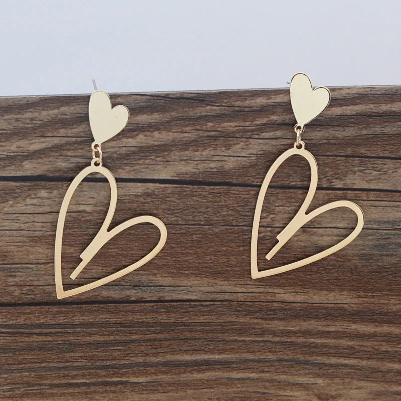 2024 Trendy Heart Dangle Earrings — Double-Layer Love Pendants for Women, Bohemian Hanging Ear Jewelry