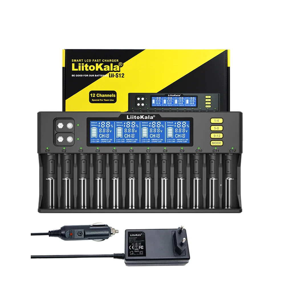 LiitoKala Lii-S8 Lii-S12 CH4 Multi-Function Battery Charger – 18650, 26650, 21700, 26700, AA, AAA Li-ion, NiMH, LiFePO4 Compatible