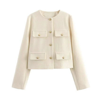 TRAF Women's Autumn Outerwear – Long Sleeve Cropped Jacket, Winter Button Demi-Season Short Coat, Elegant Women’s Coat