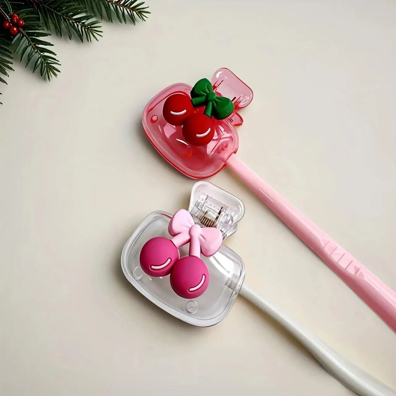 Cute Cherry Toothbrush Holder - Dual Hole Drainage & Ventilated Toothbrush Head Protector for Bathroom Storage