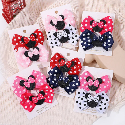 Girls' Polka Dot Bow Hair Clips - 2-Piece Cute Cartoon Hairpins for Toddlers & Babies