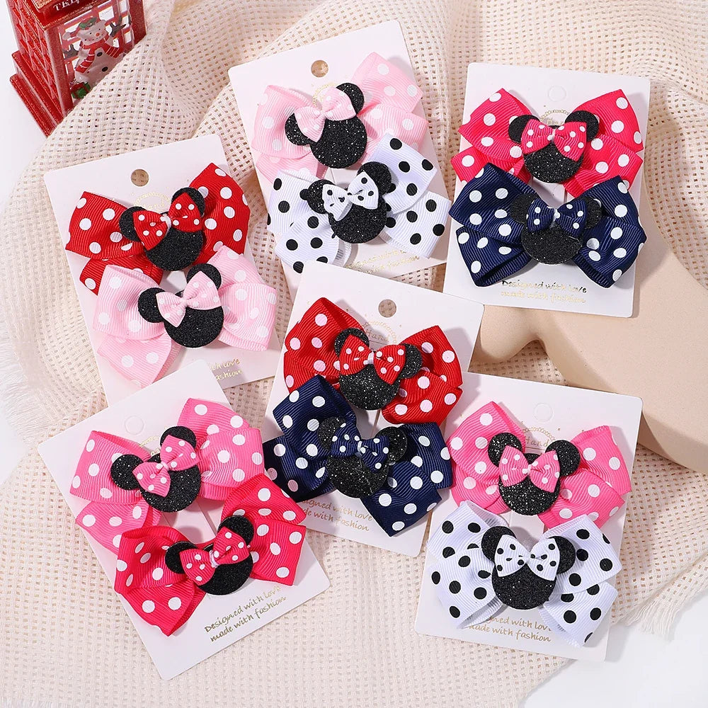 Girls' Polka Dot Bow Hair Clips - 2-Piece Cute Cartoon Hairpins for Toddlers & Babies
