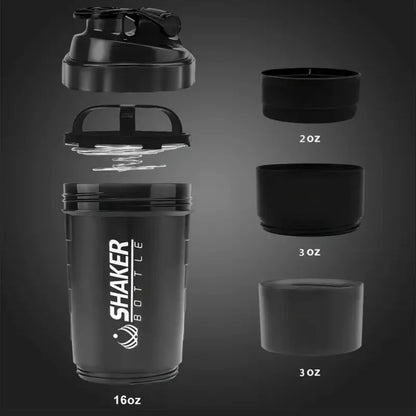 Shaker Bottle with Power Container - 2 Tier Protein Shake & Powder Sports Water Bottle for Gym & Fitness