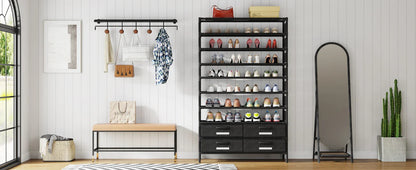 Tribesigns 10-Tier Shoe Rack Organizer – Vertical Shoe Shelf with 4 Drawer Bins, Holds 32 Pairs for Closet & Entryway