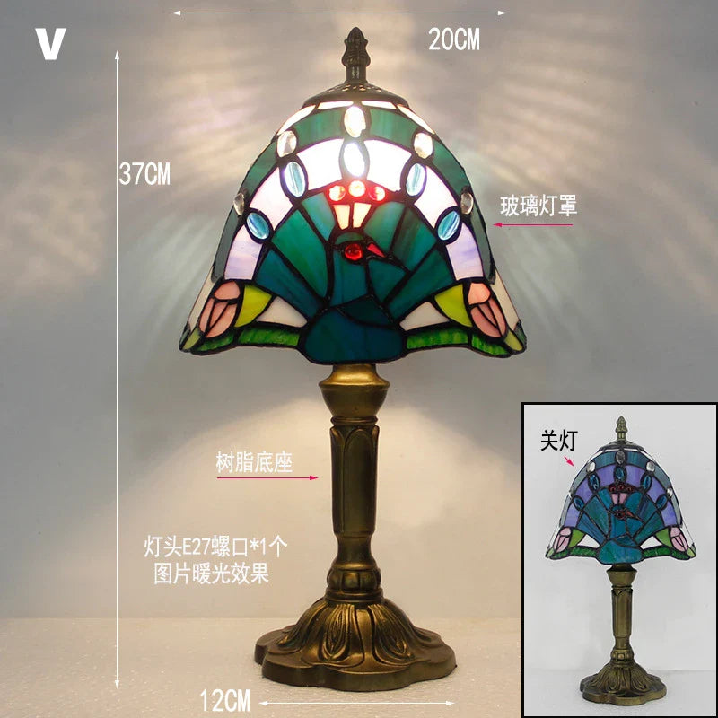Retro Stained Glass Table Lamp – Colorful E27 Art Lampshade, Mediterranean Baroque Style Bedside Bedroom Décor Light
