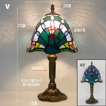 Retro Stained Glass Table Lamp – Colorful E27 Art Lampshade, Mediterranean Baroque Style Bedside Bedroom Décor Light