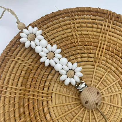 Daisy Flower Baby Pacifier Clip – Handmade Silicone Soother & Nipple Holder, Essential Teething Toy for Newborns