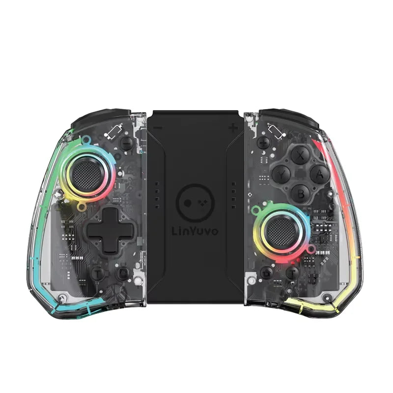 LinYuvo KS40 Transparent Wireless Joy-Pad – 8 Color LED Controller with Turbo Function for Switch/NS OLED & Lite