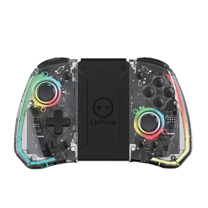 LinYuvo KS40 Transparent Wireless Joy-Pad – 8 Color LED Controller with Turbo Function for Switch/NS OLED & Lite
